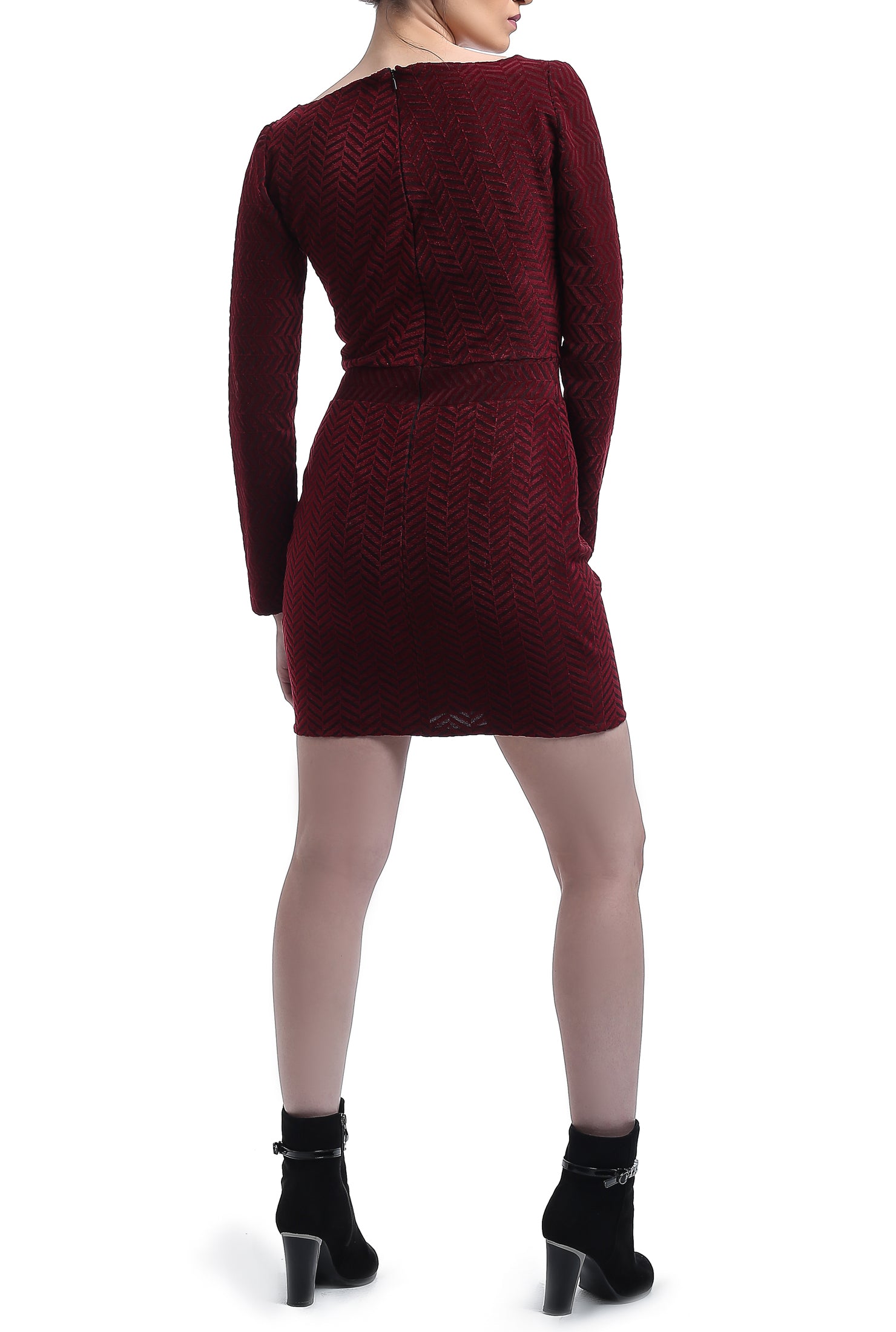 Patterned Velvet Dress - Maroon