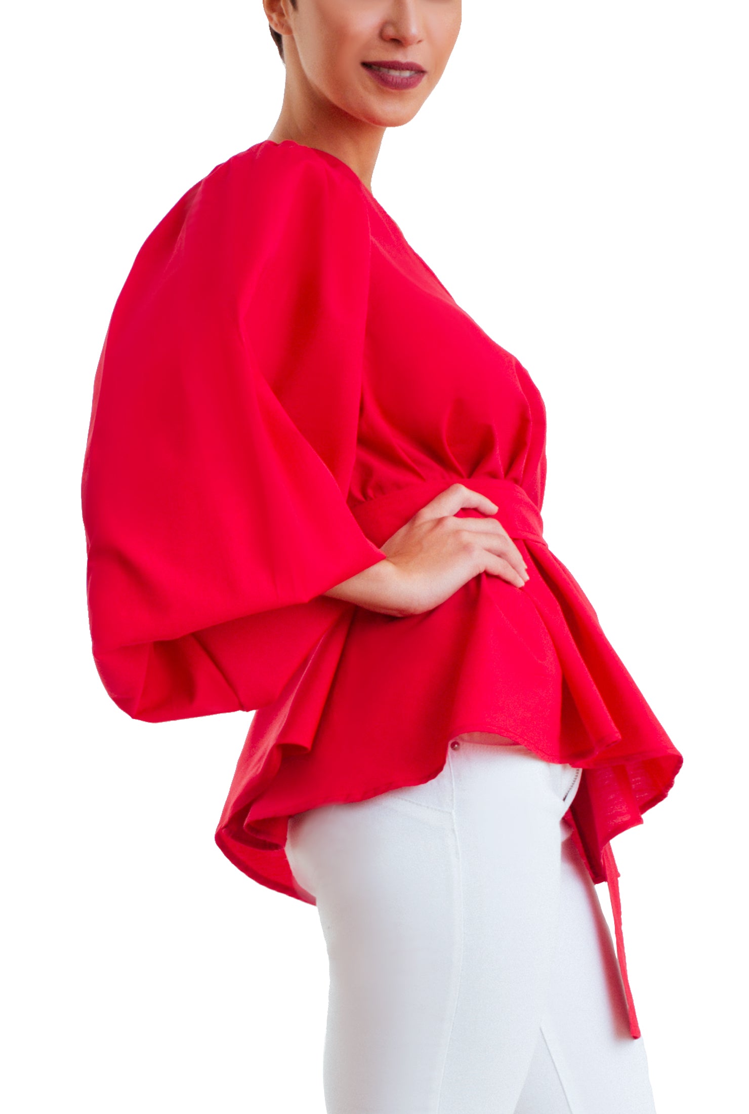 Puff Blouse -One Shoulder- Red