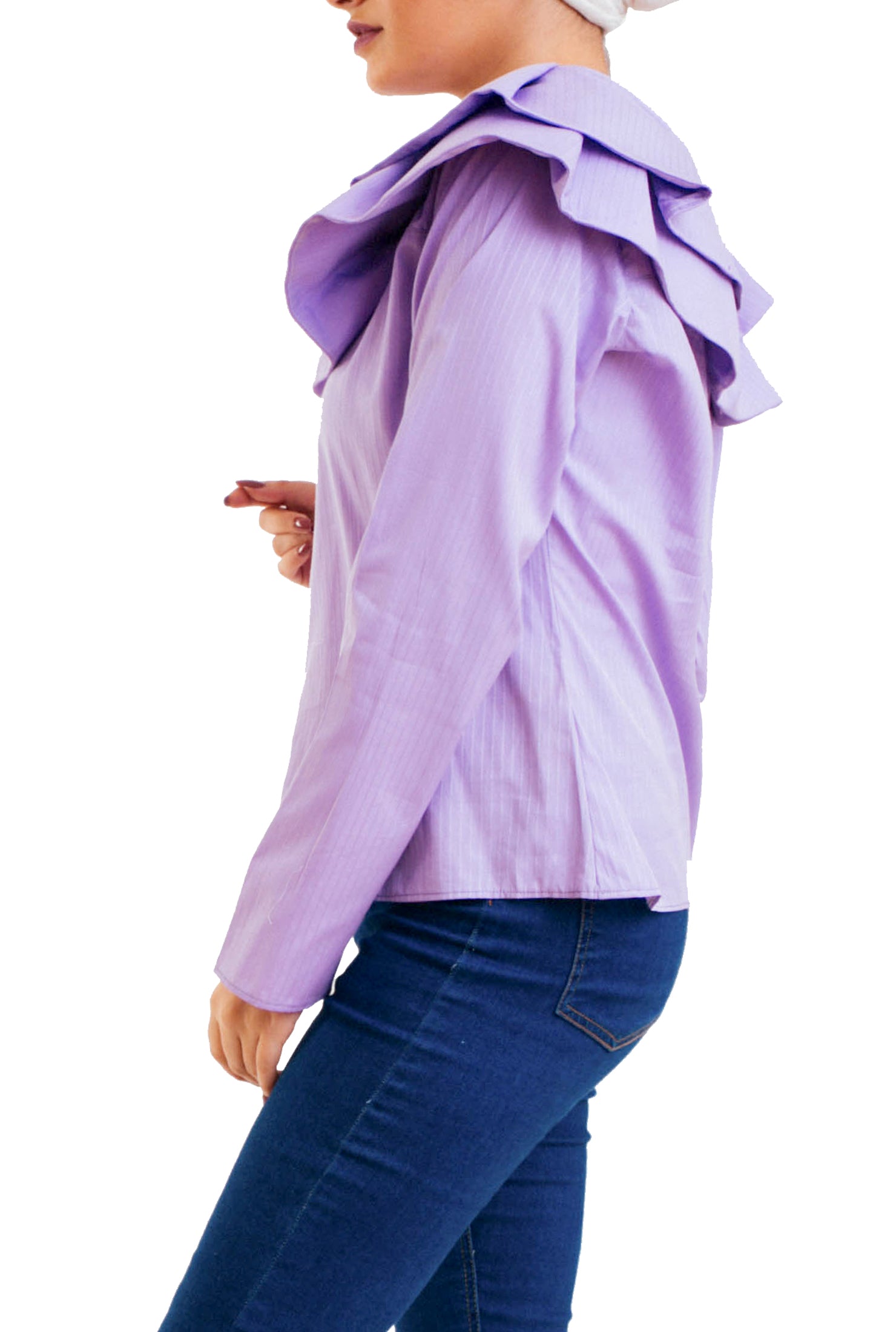 Ruffled Round Neckline Blouse - Purple