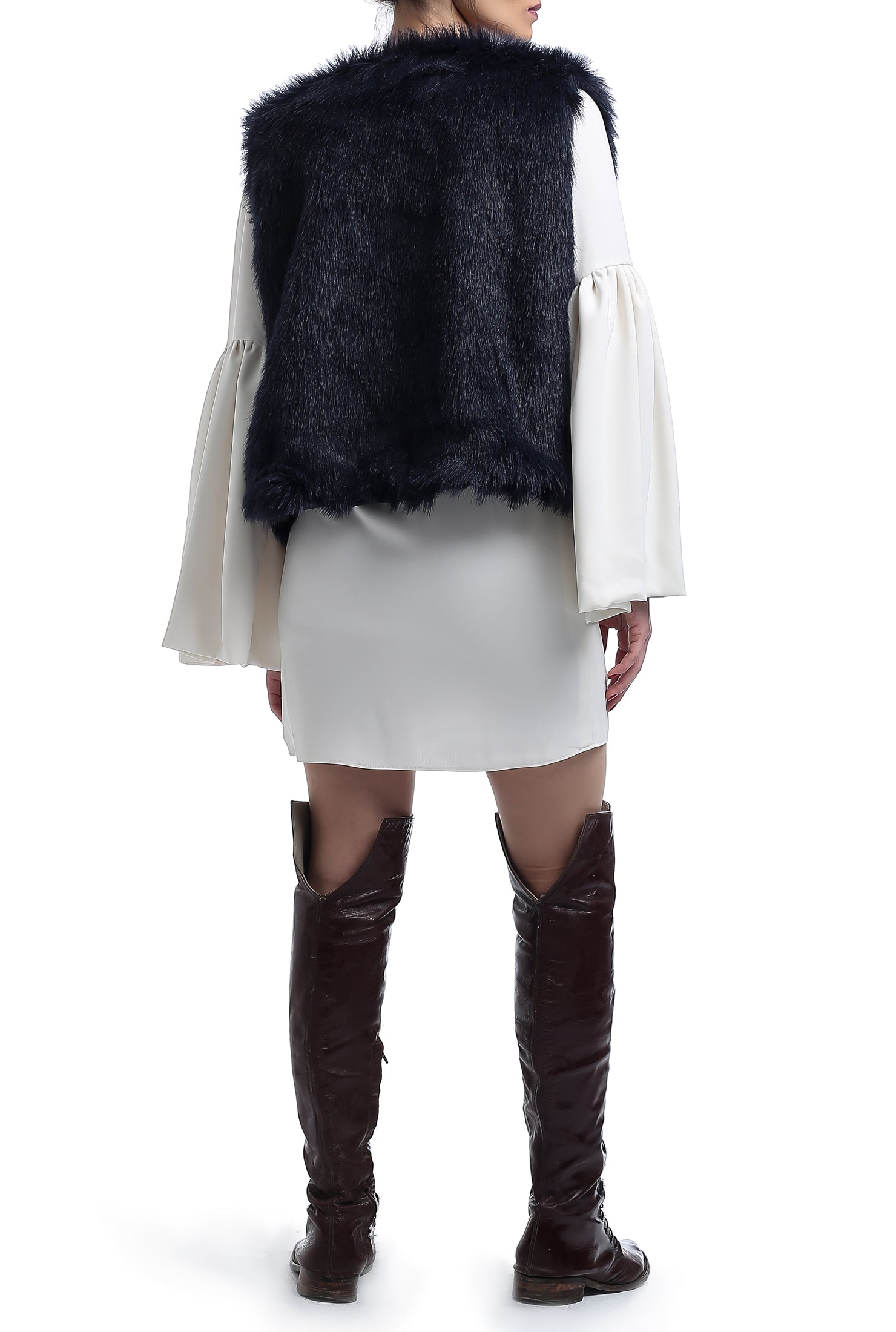 Short Fur Vest - Navy Blue