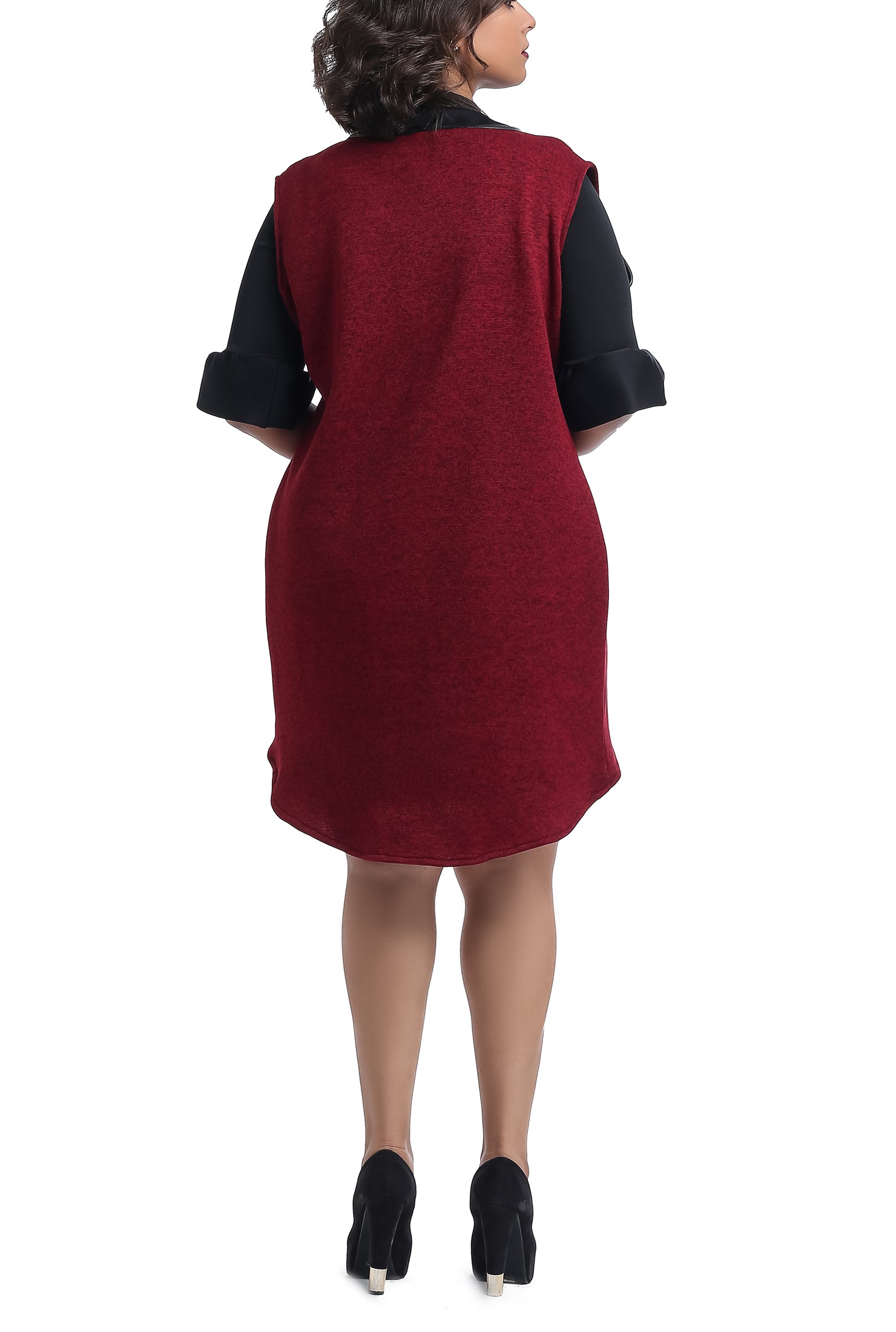 Sleeveless Wool Draped Vest - Maroon