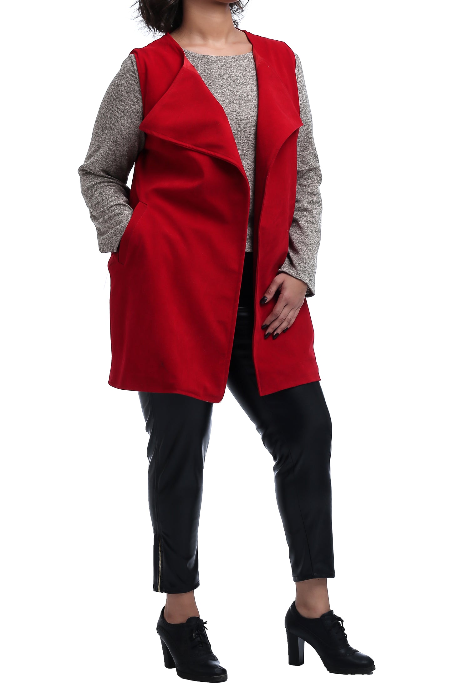 Suede Drapped Vest - Maroon
