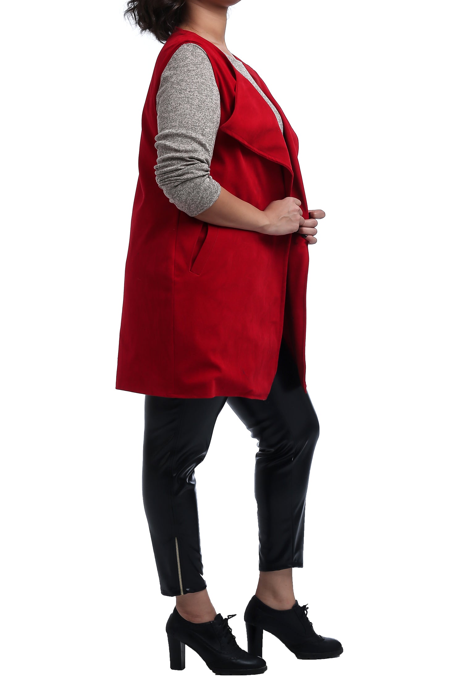 Suede Drapped Vest - Maroon