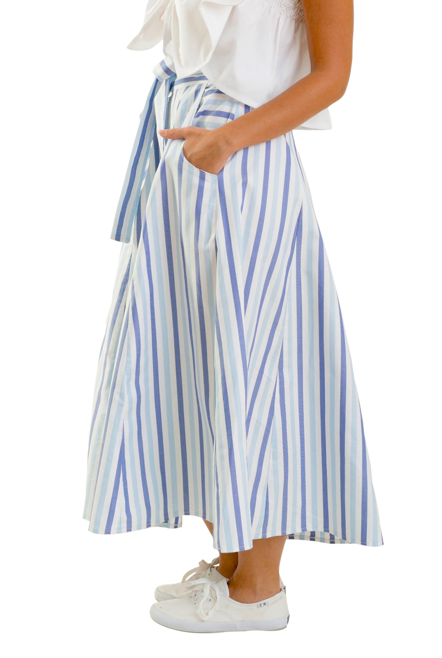 Stripes Cotton Skirt With Bow