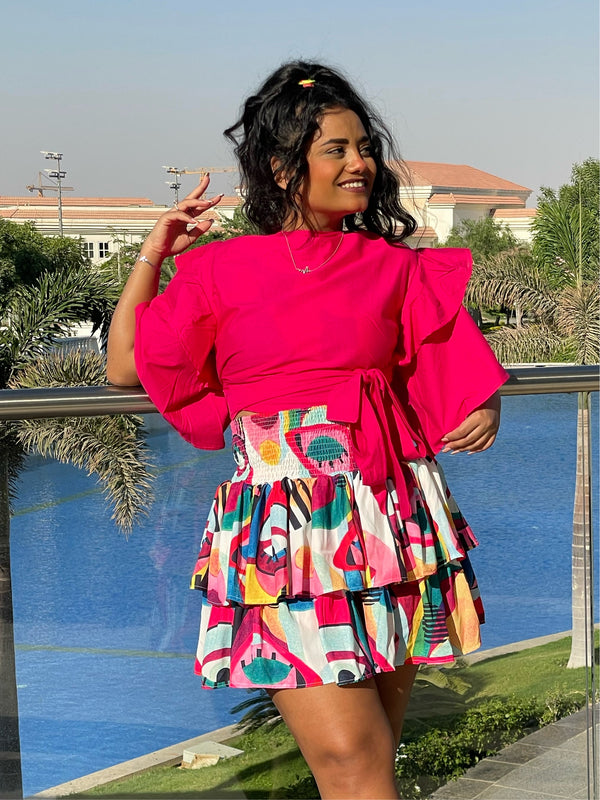 The eyes 2 piece Dress - fuchsia