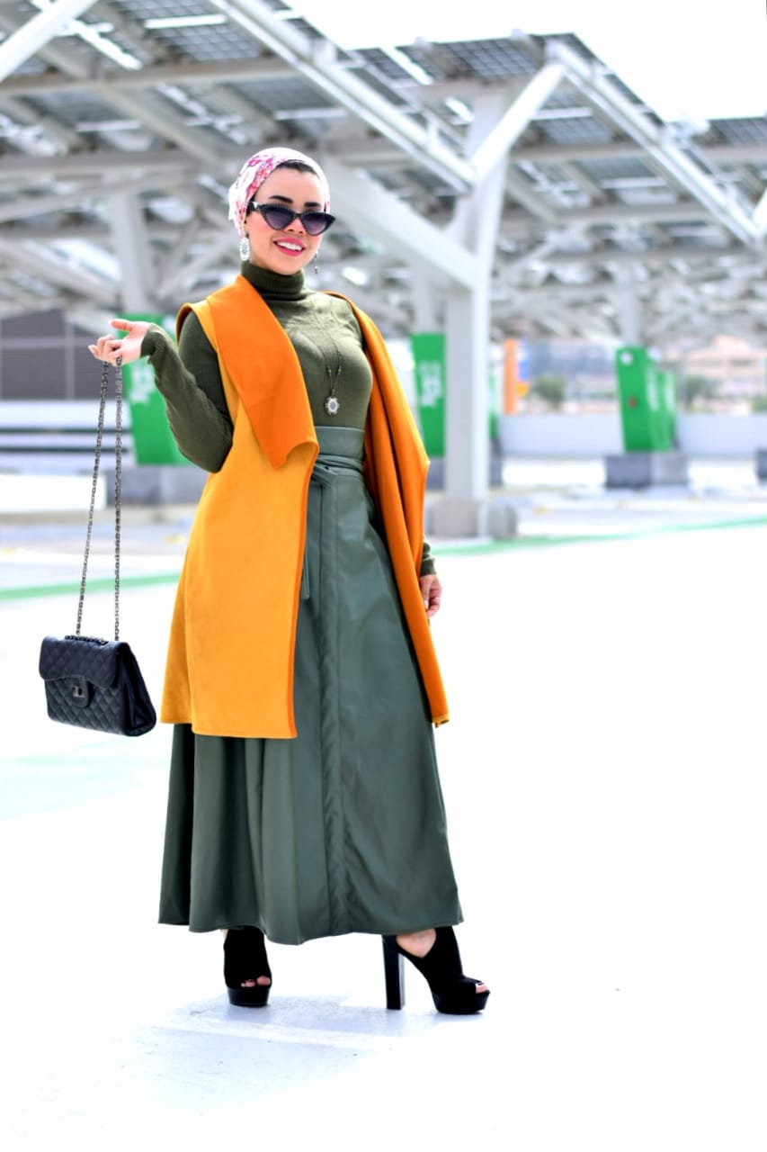 Leather Skirt with Bow -Army Green
