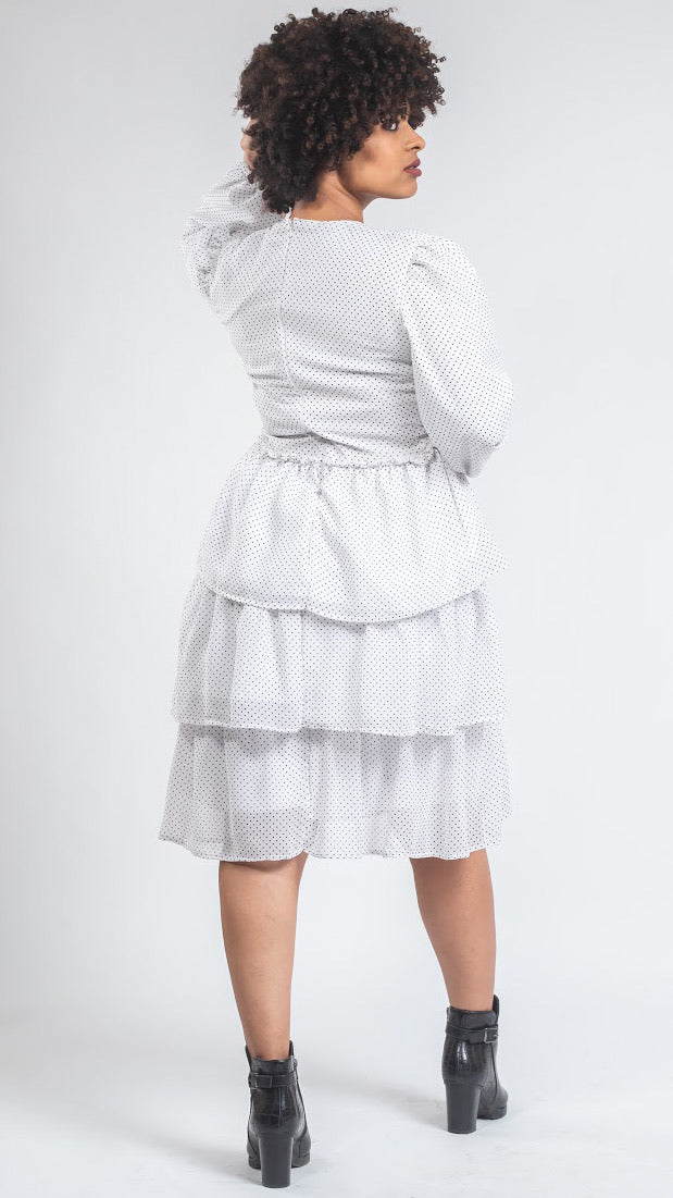 Polka Dot Chiffon Dress - White