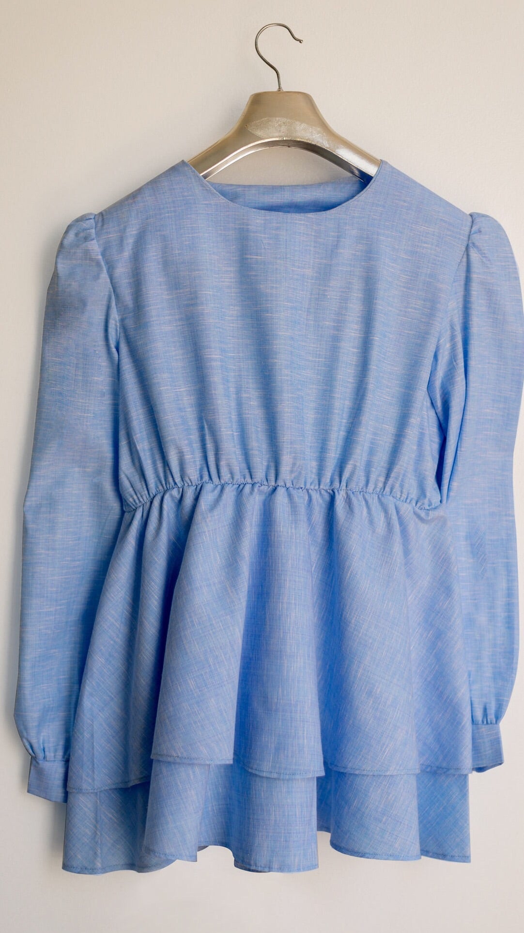 Double Layered Ruffle Blouse- Baby Blue