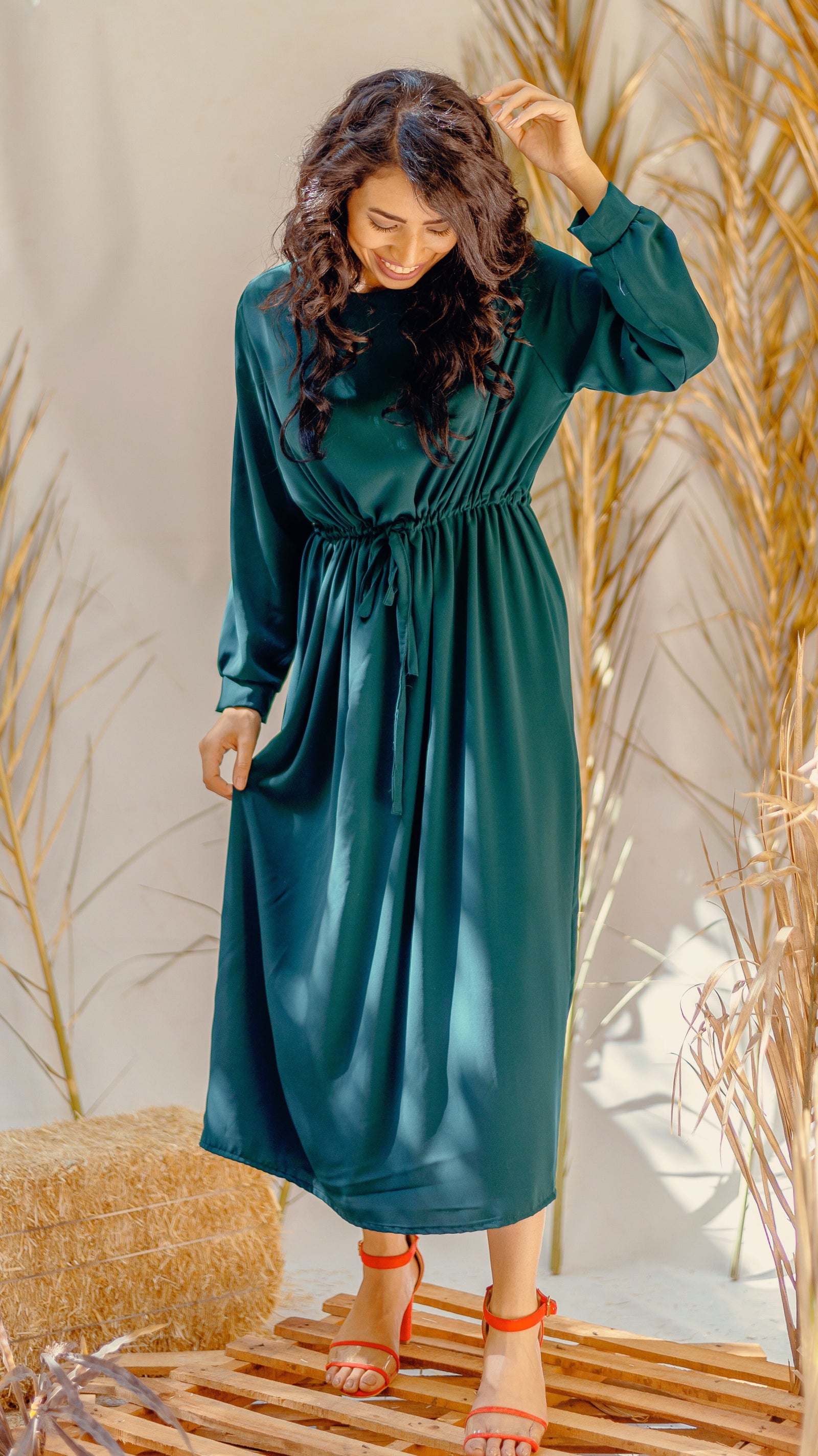 Green Emerald Elastic Waist Dress