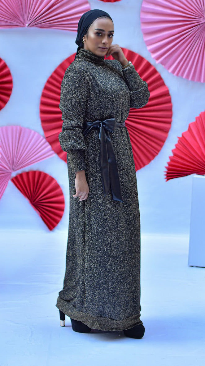 Turtle Neck Dress-Black