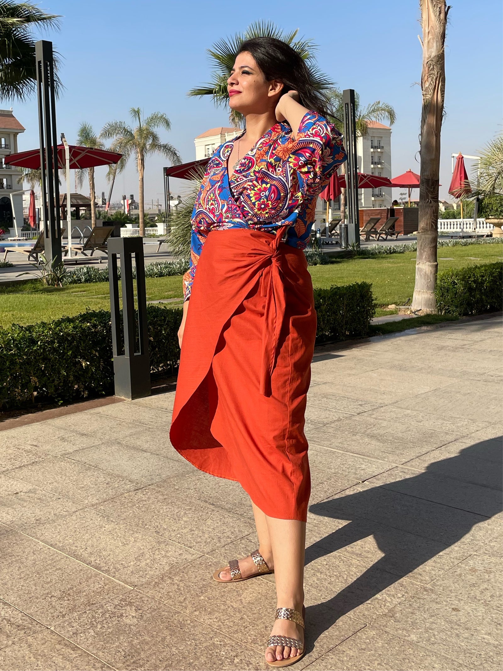 The fire linen wrap Skirt - Dark Orange