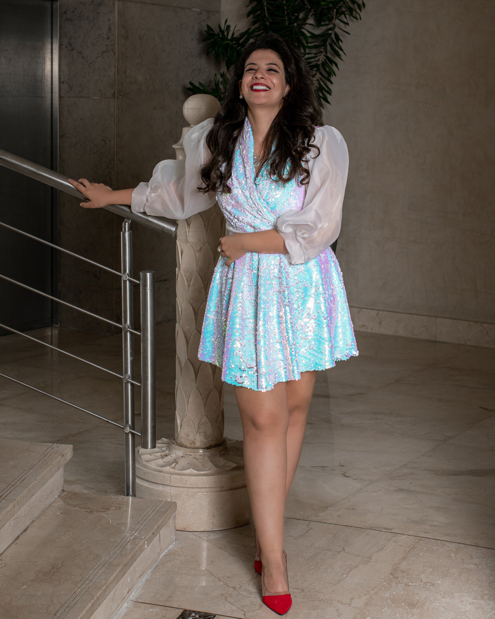 Party girl sequin blazer dress -white