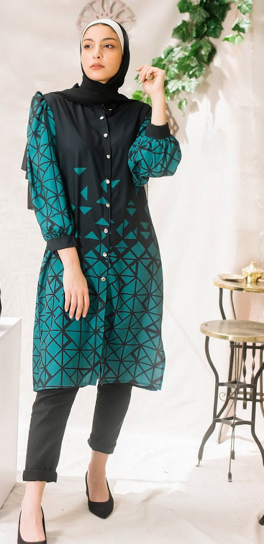 Geometric Chemise -Emerald Green