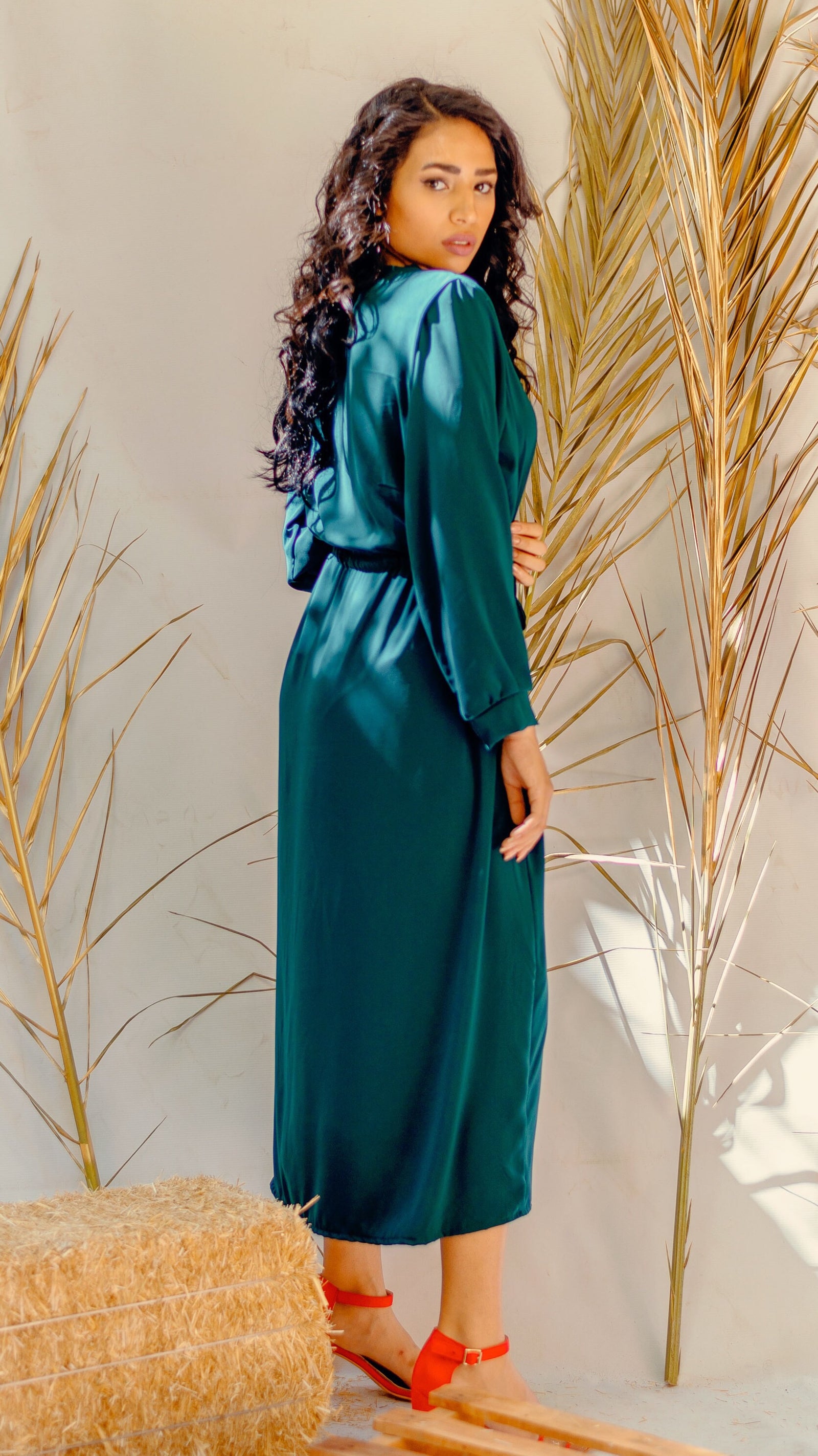 Green Emerald Elastic Waist Dress