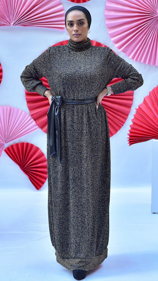 Turtle Neck Dress-Black