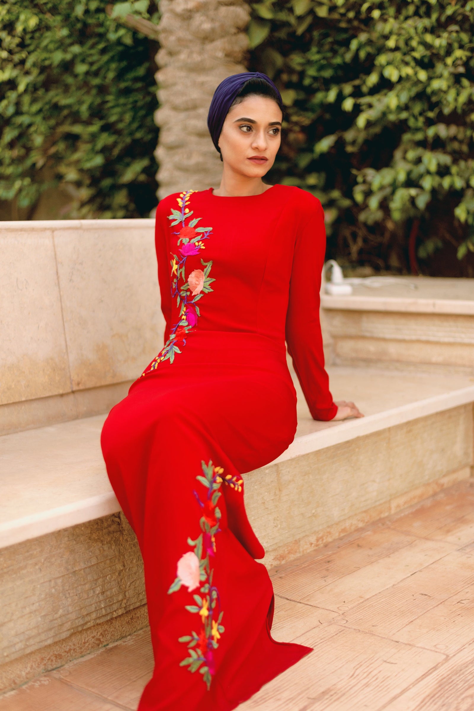 Floral Body Con Dress-Red