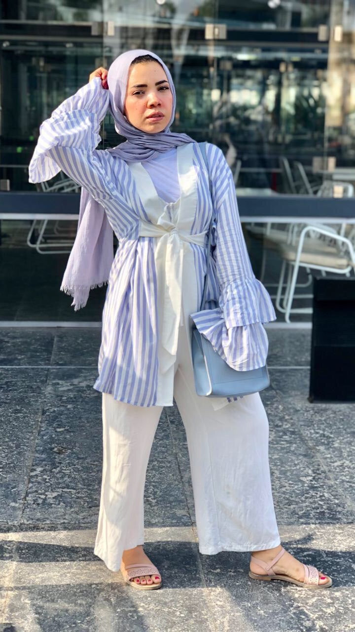 Striped Ruffled Kimono - Baby Blue