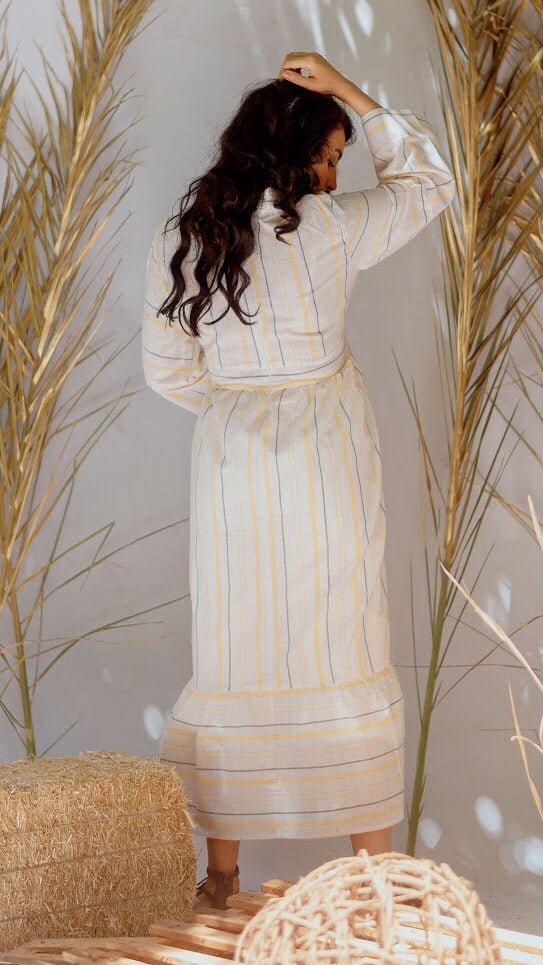 Striped Yellow & Grey Linen Dress
