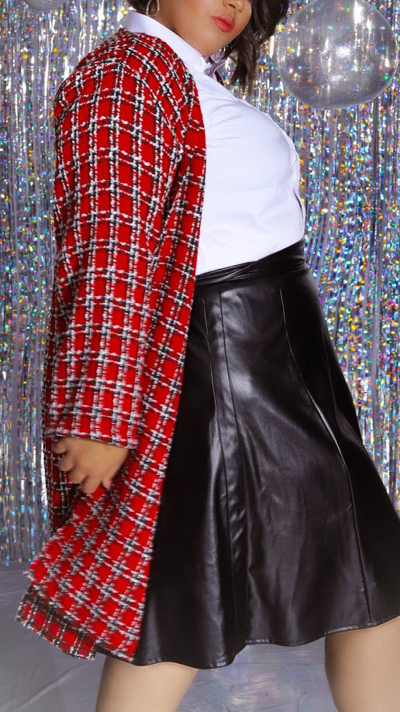 Plaid Tweed Kimono-Red