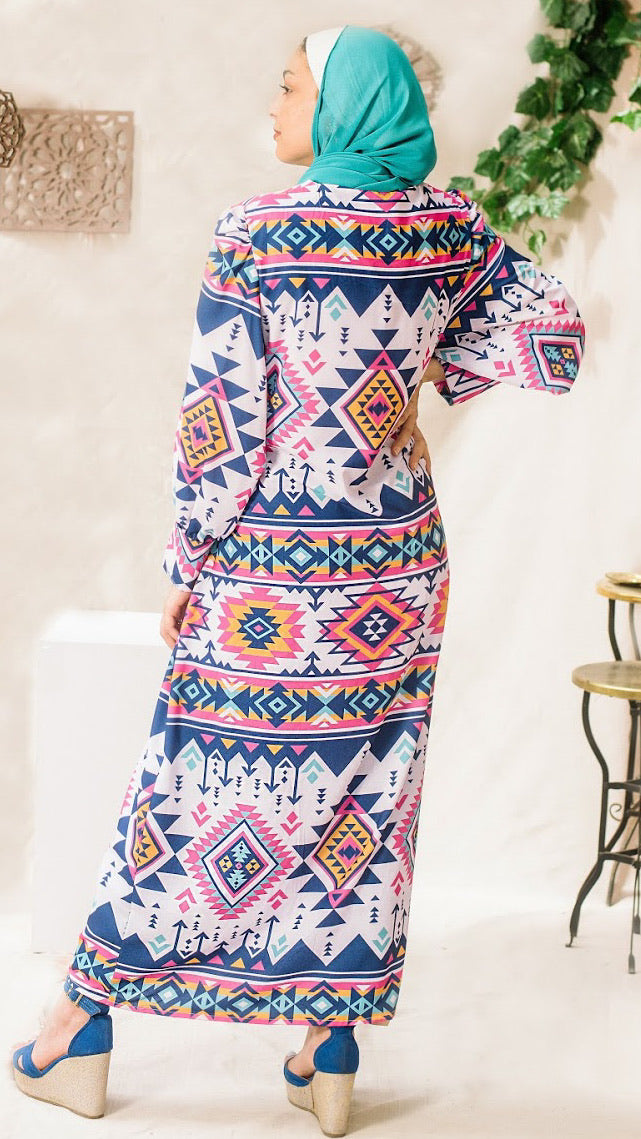 Tribal Aztec Dress with side belt