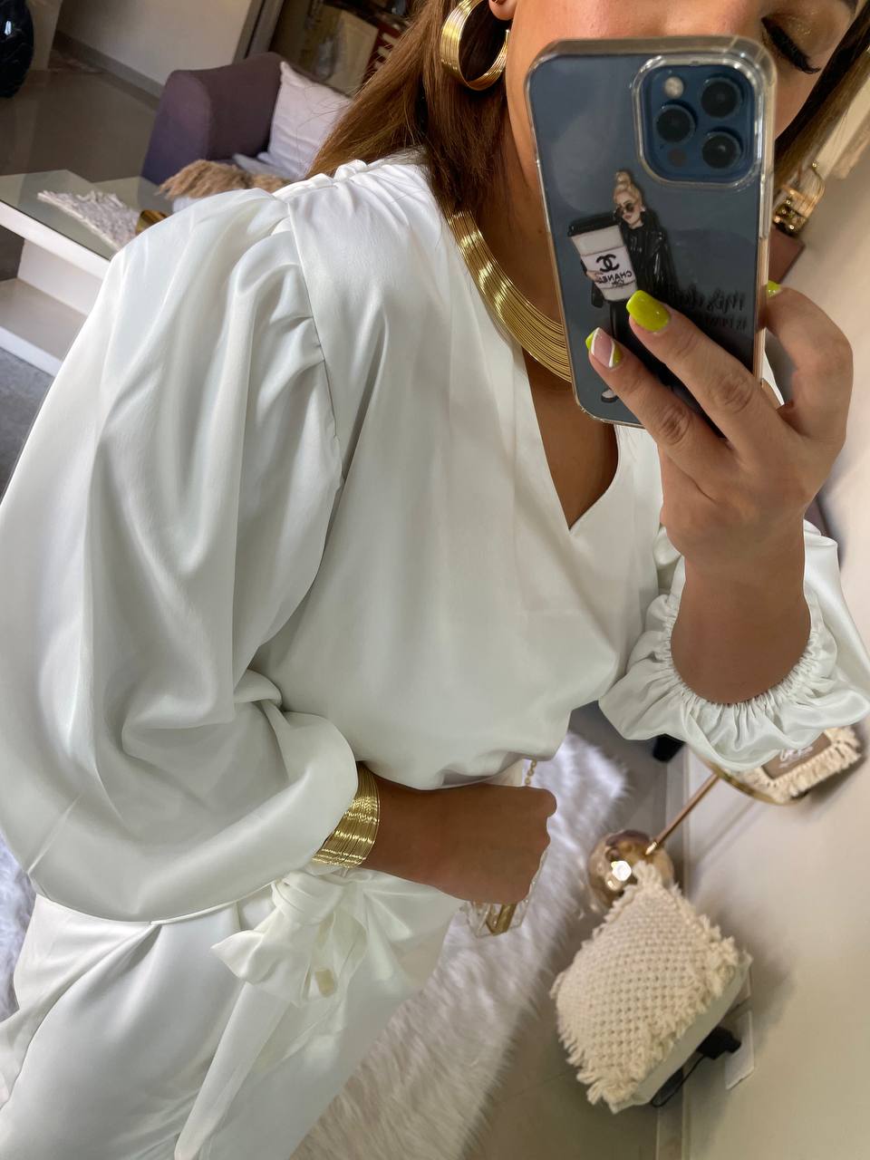 The pearl 2 piece set dress -white