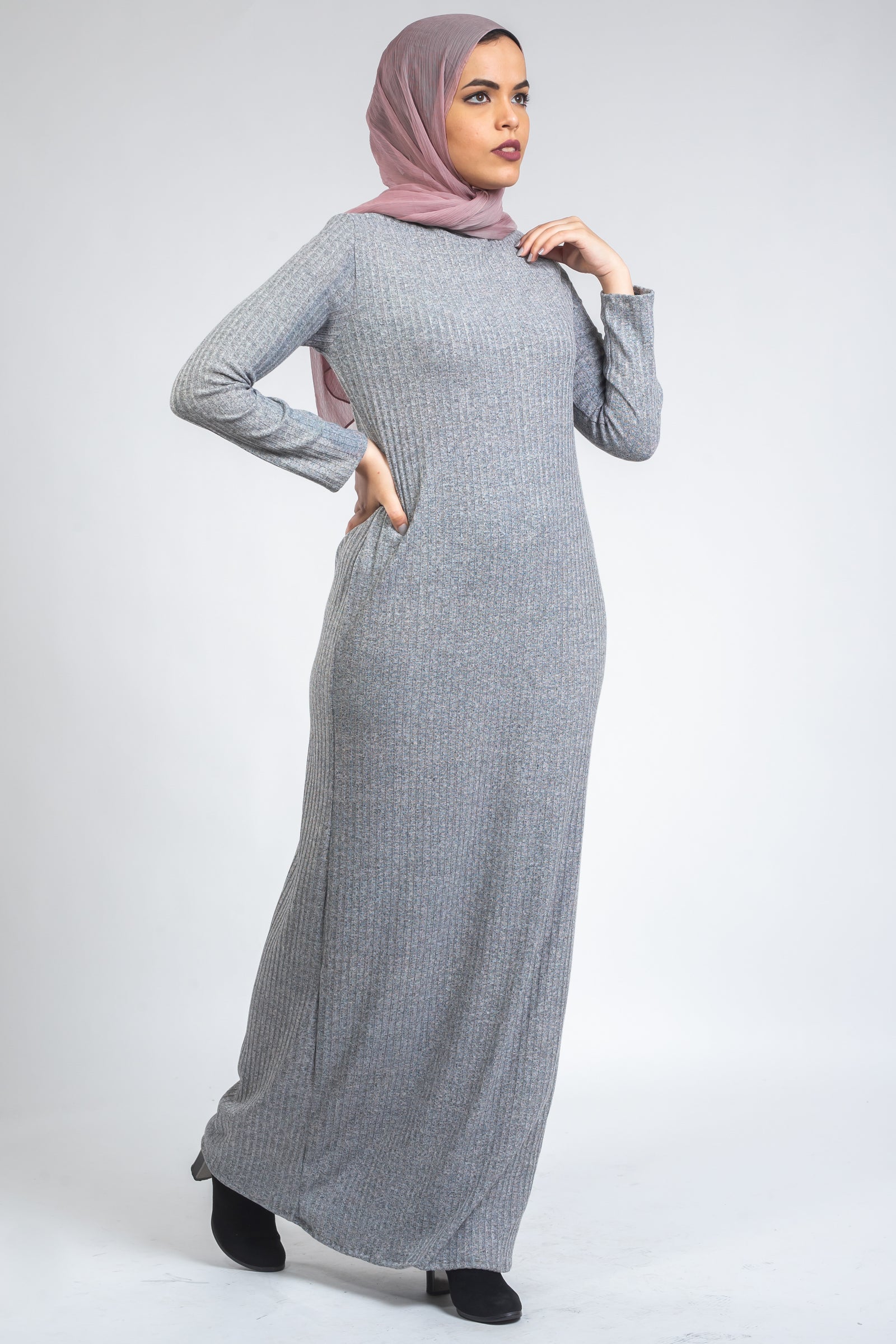 Turtle Neck Wool Dress- Grey