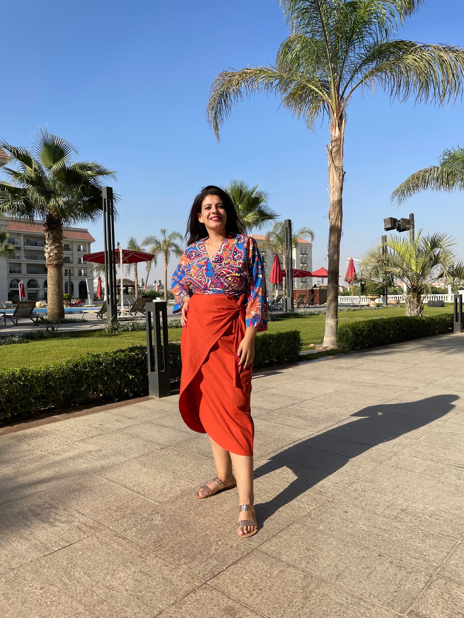 The fire linen wrap Skirt - Dark Orange