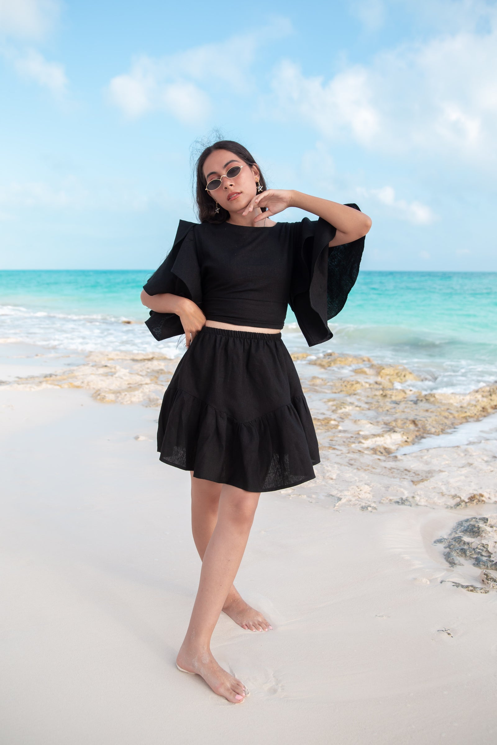 2 piece linen Dress - Black
