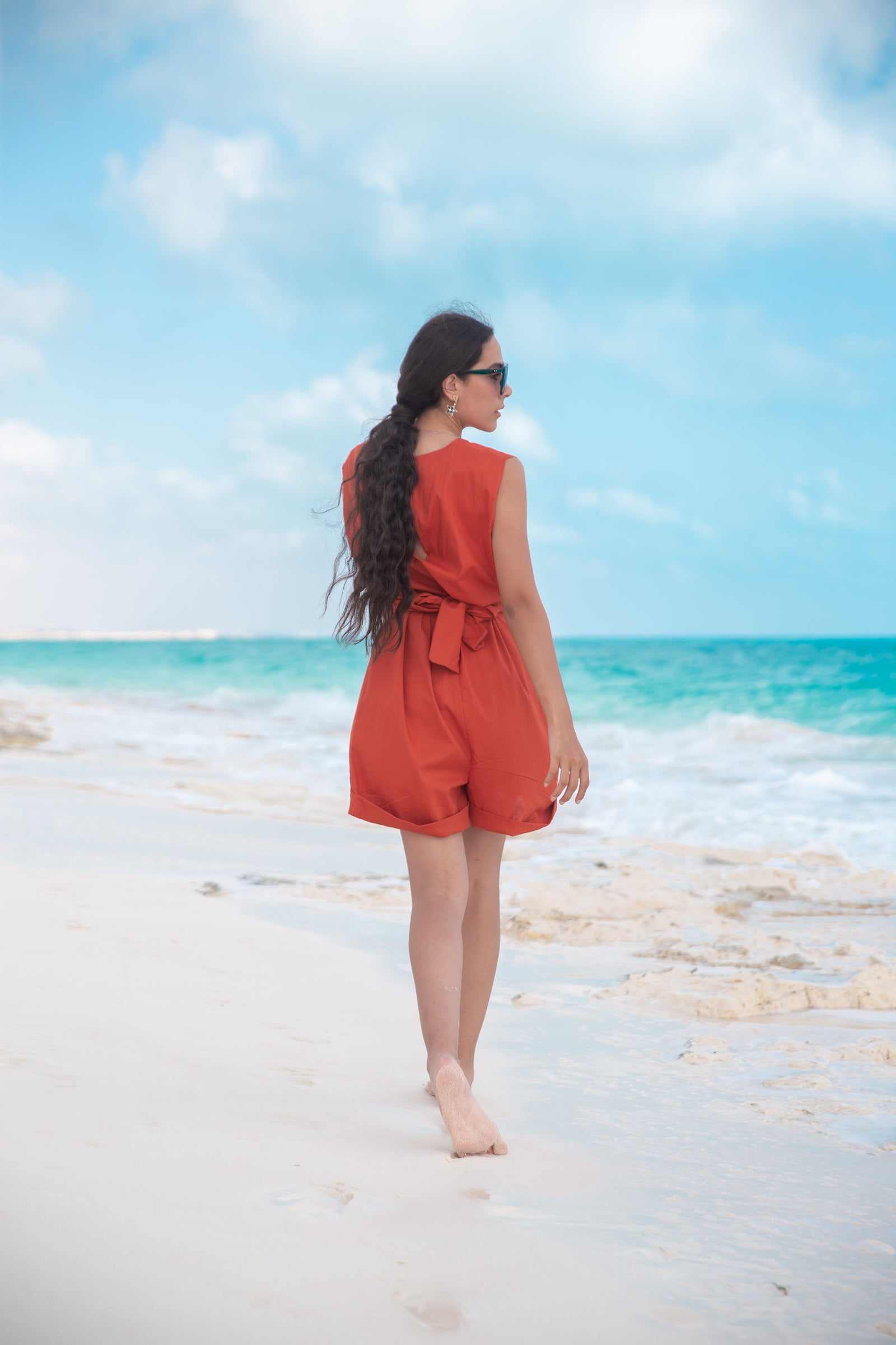 Sleeveless linen Jumpsuit - Orange