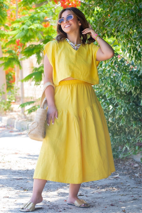 2 piece linen Dress - Mustard