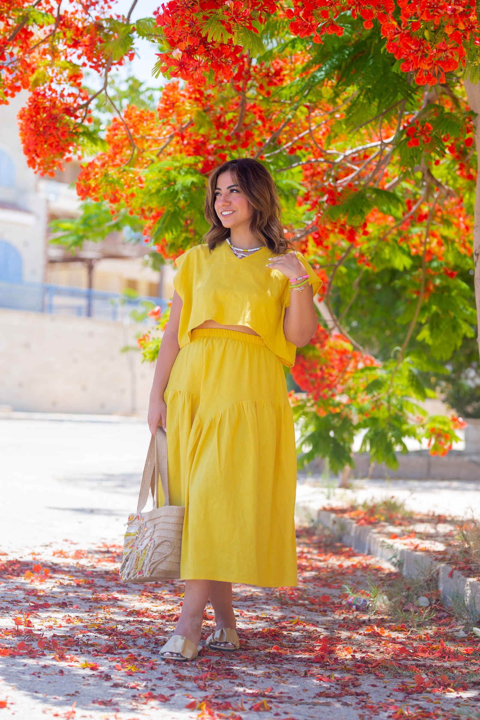 2 piece linen Dress - Mustard