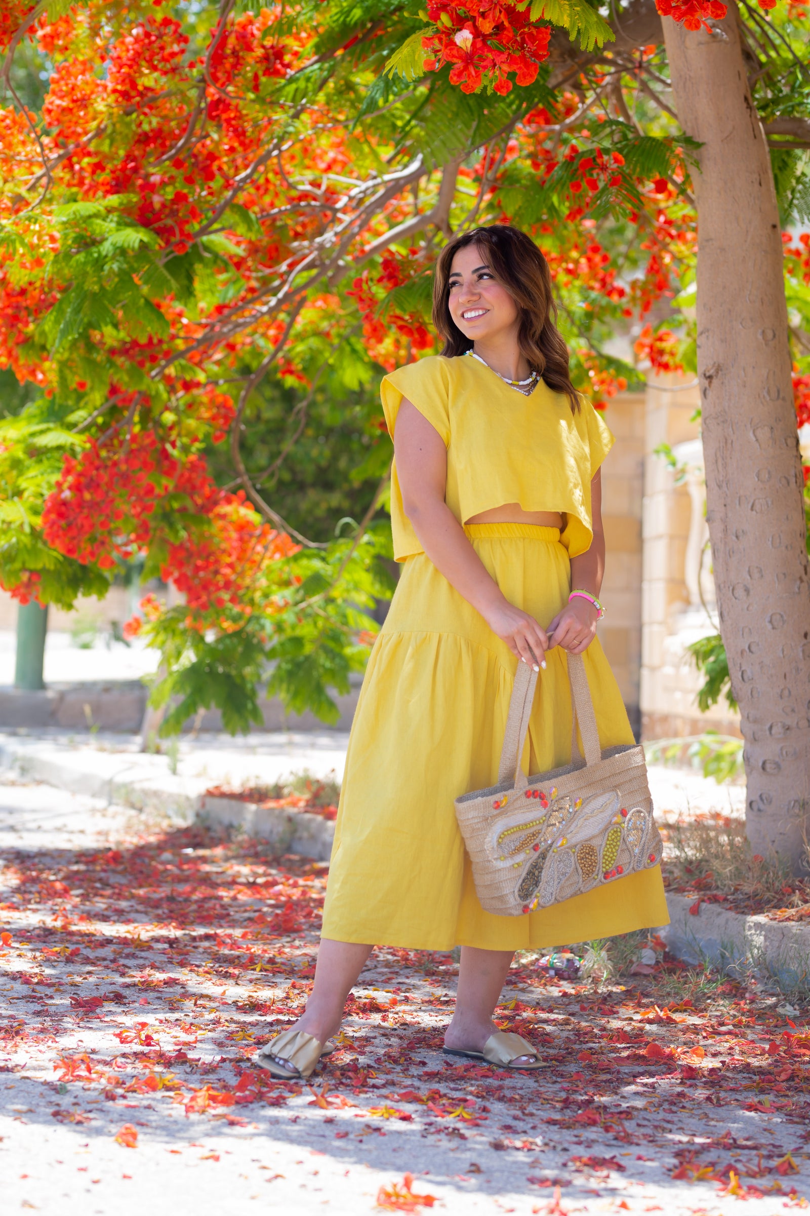 2 piece linen Dress - Mustard