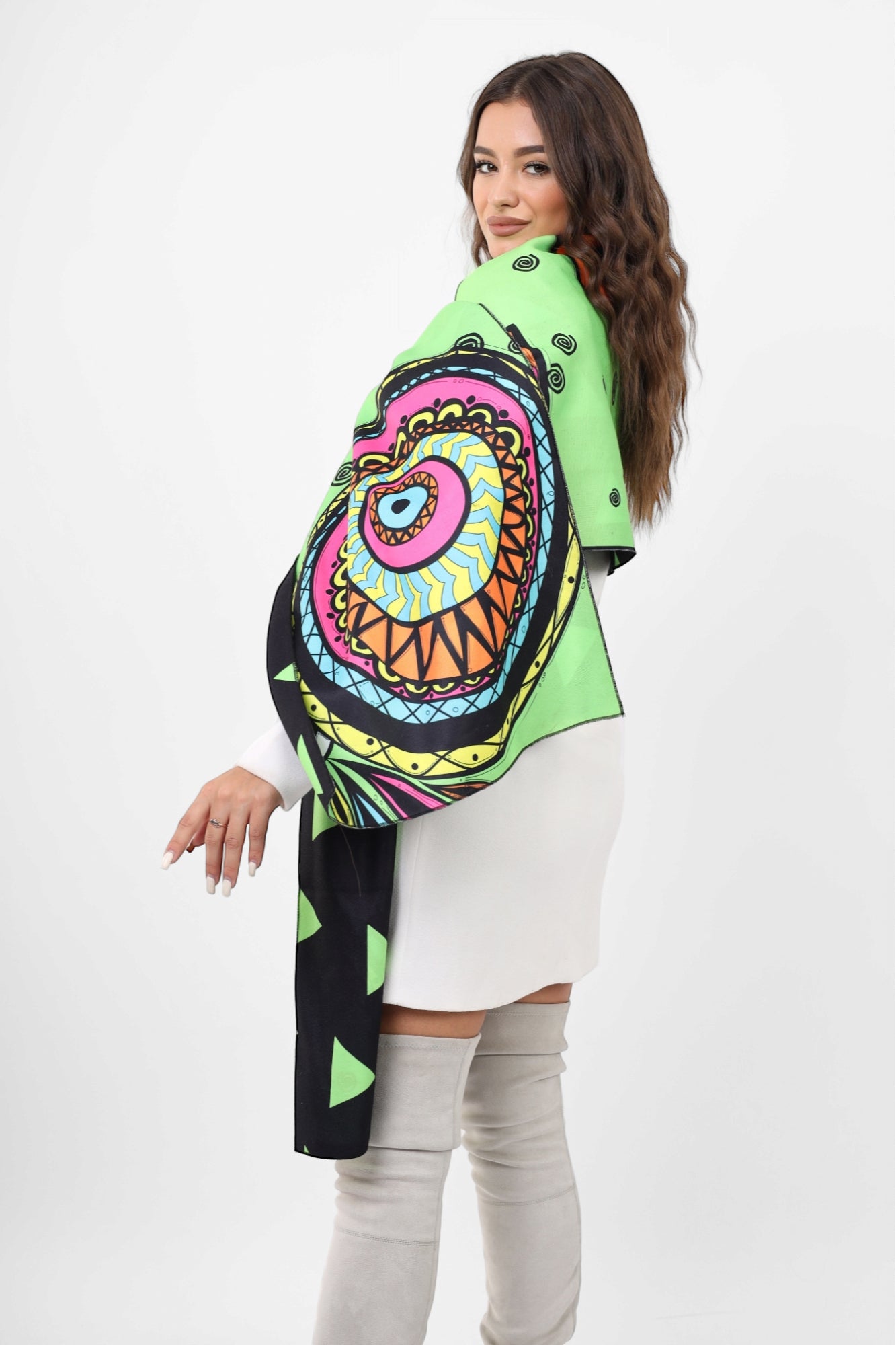 Double face wool Shawl - Neon