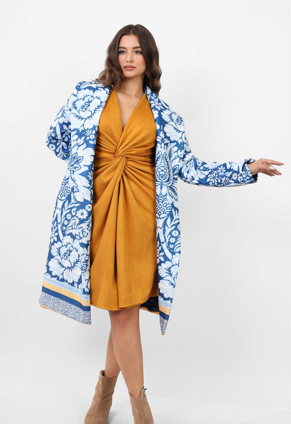 The leaves  Wool Coat - Blue