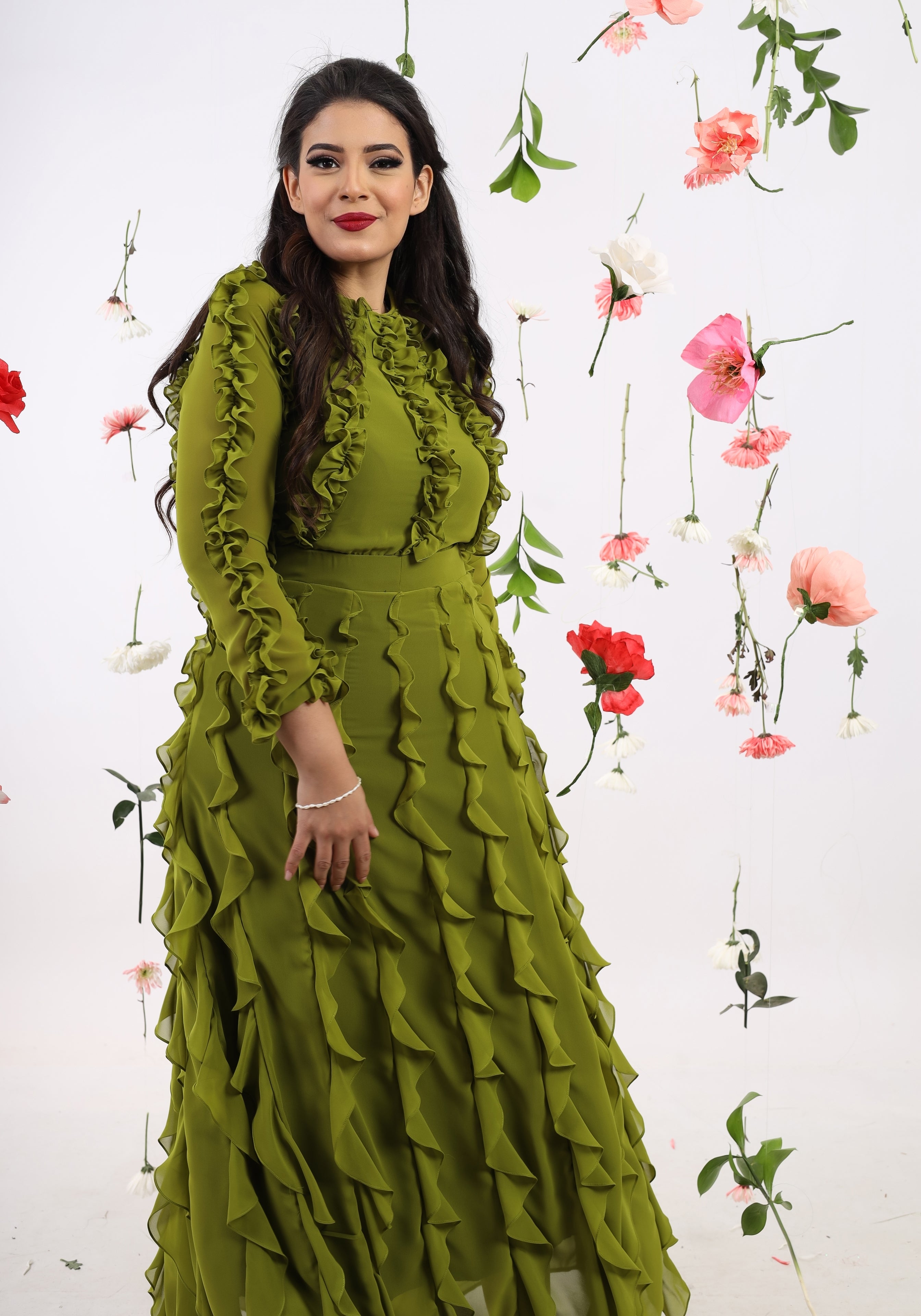 The Ruffled Maxi Dress - Lime green Rafeya Fashion The Ruffled Maxi Dress - Lime green Rafeya Fashion