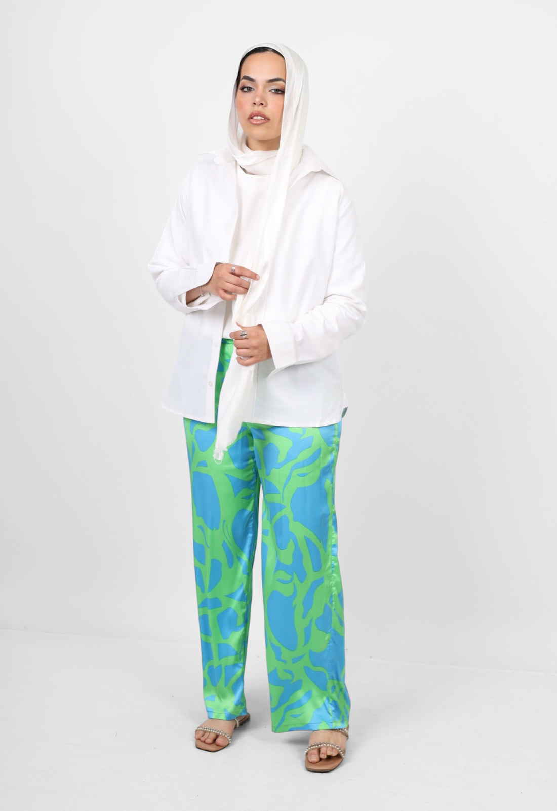 The blossom silk pants - green