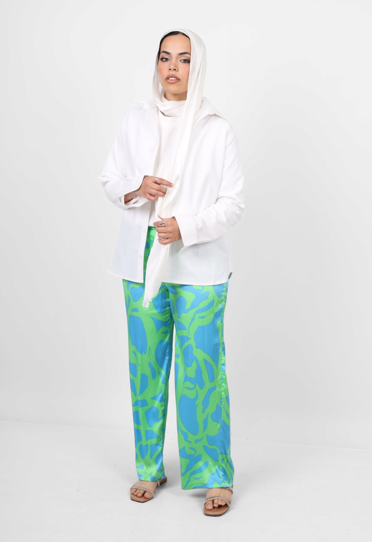 The blossom silk pants - green