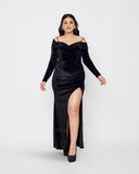 Off Shoulder Velvet Maxi Dress - Black