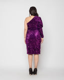 Velvet sequin puff sleeve dress - purple