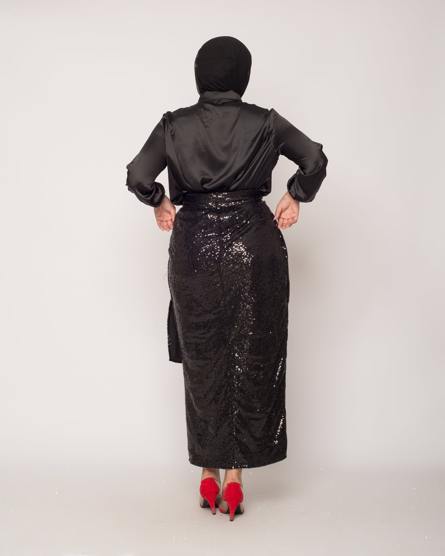 Wrap sequin skirt - black