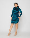 Ruched Velvet Dress - Turqouise