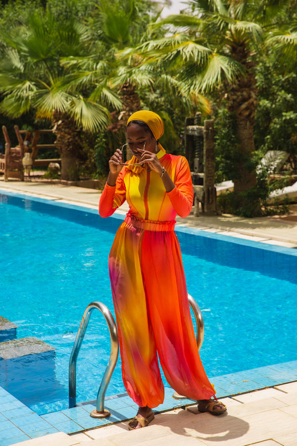 Sun-kissed Gradient Catsuit Swimsuit Set
