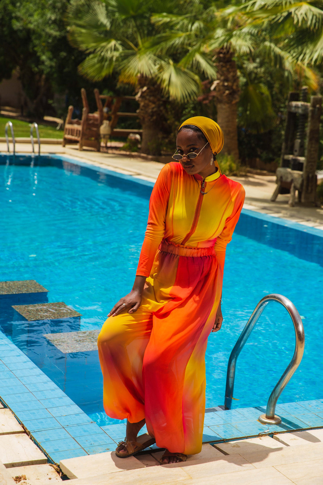 Sun-kissed Gradient Catsuit Swimsuit Set