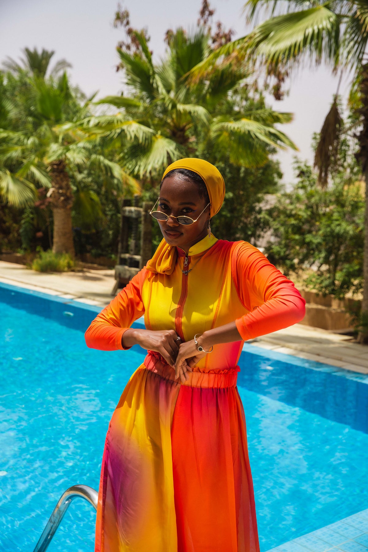 Sun-kissed Gradient Catsuit Swimsuit Set