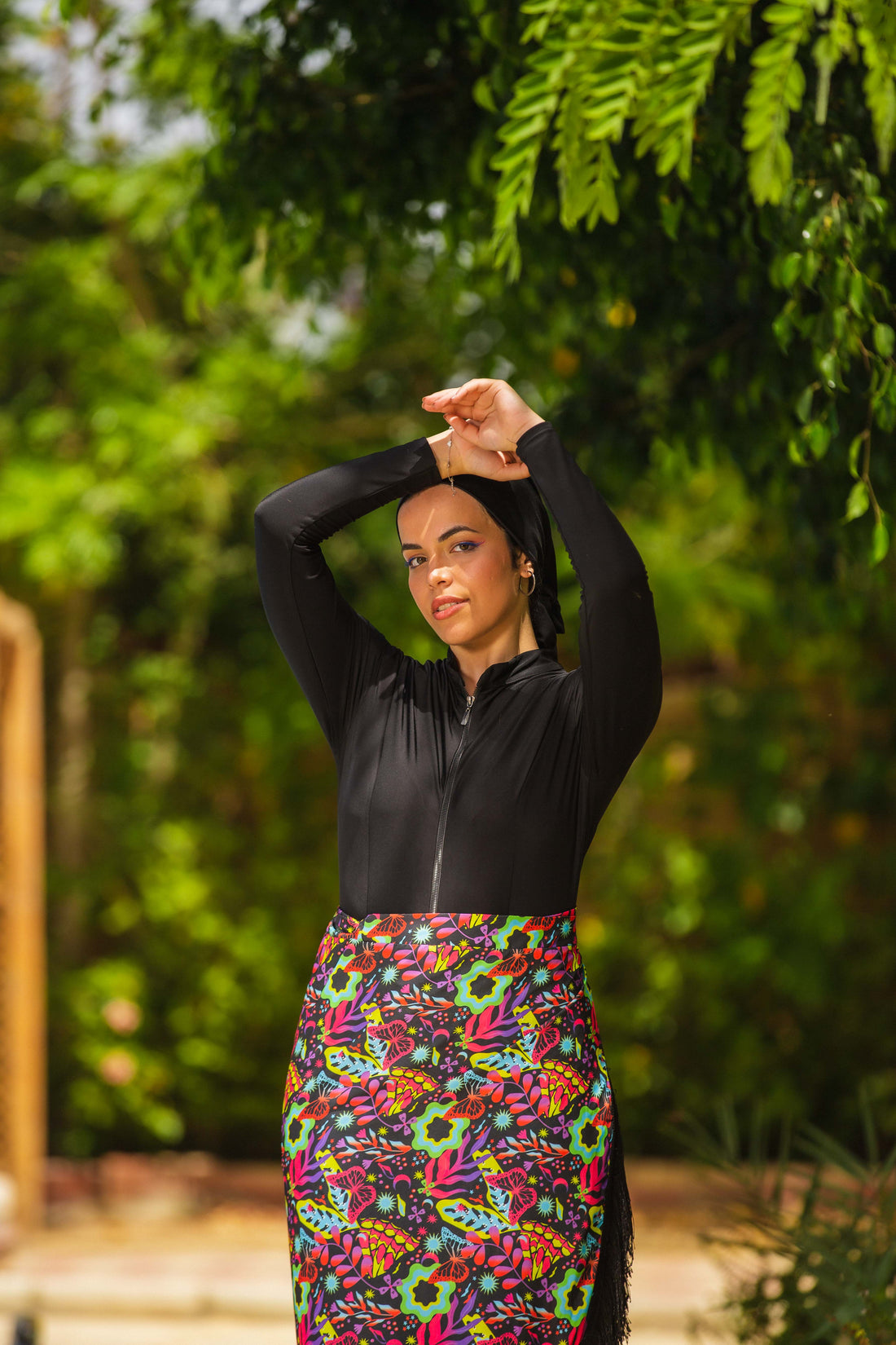 Butterfly Wrap Skirt with Fringes - Black