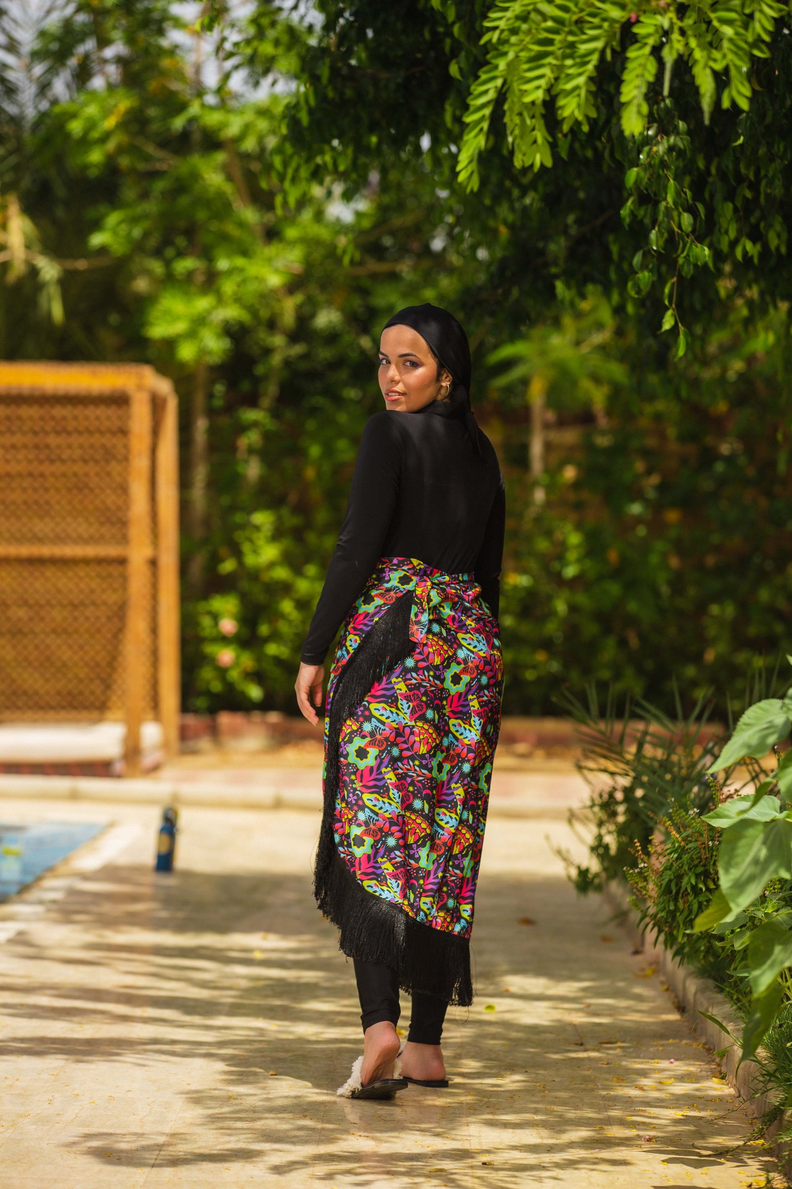 Butterfly Wrap Skirt with Fringes - Black