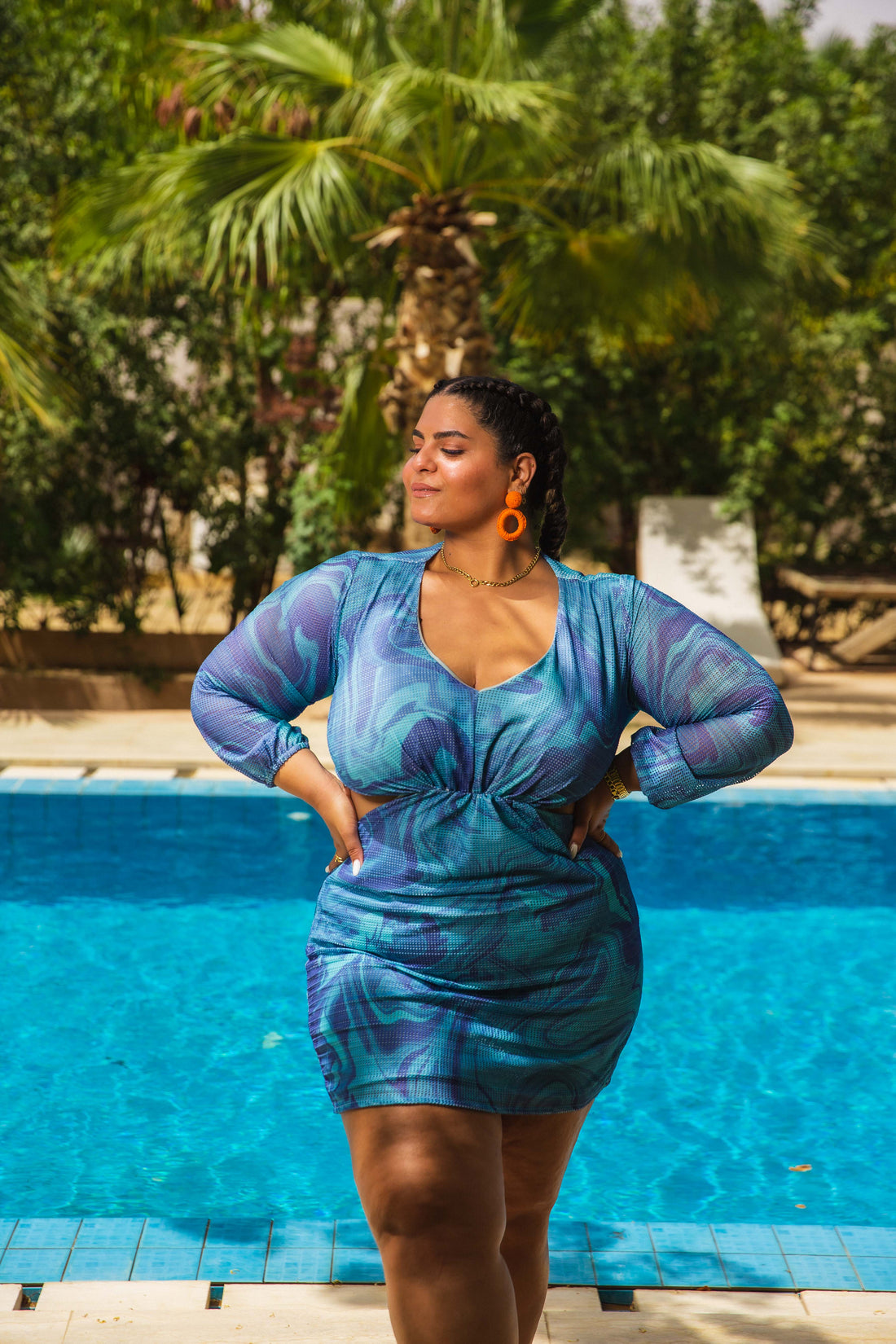 Long sleeves Fishnet Dress - Blue