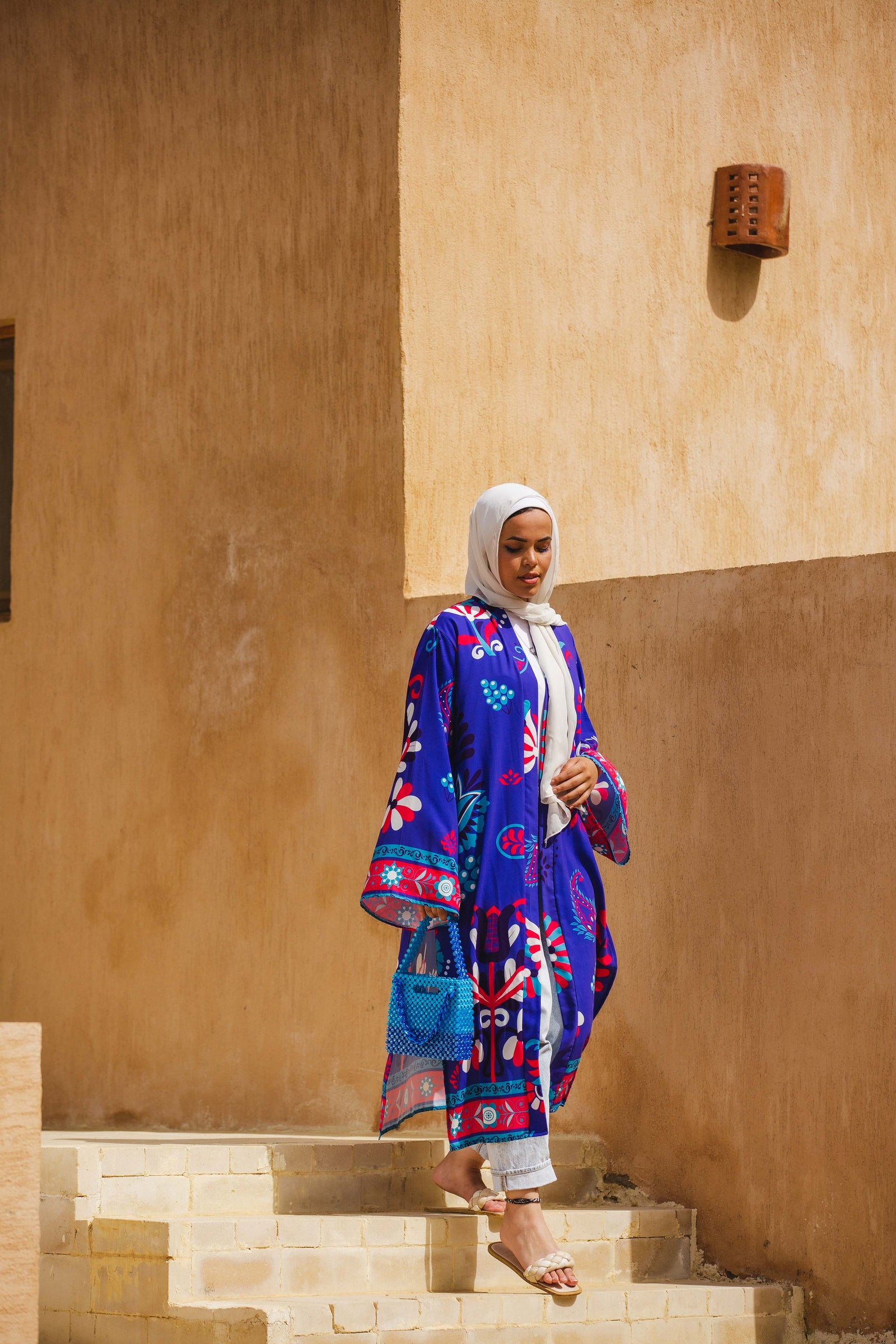 The Blue crepe Lotus kimono
