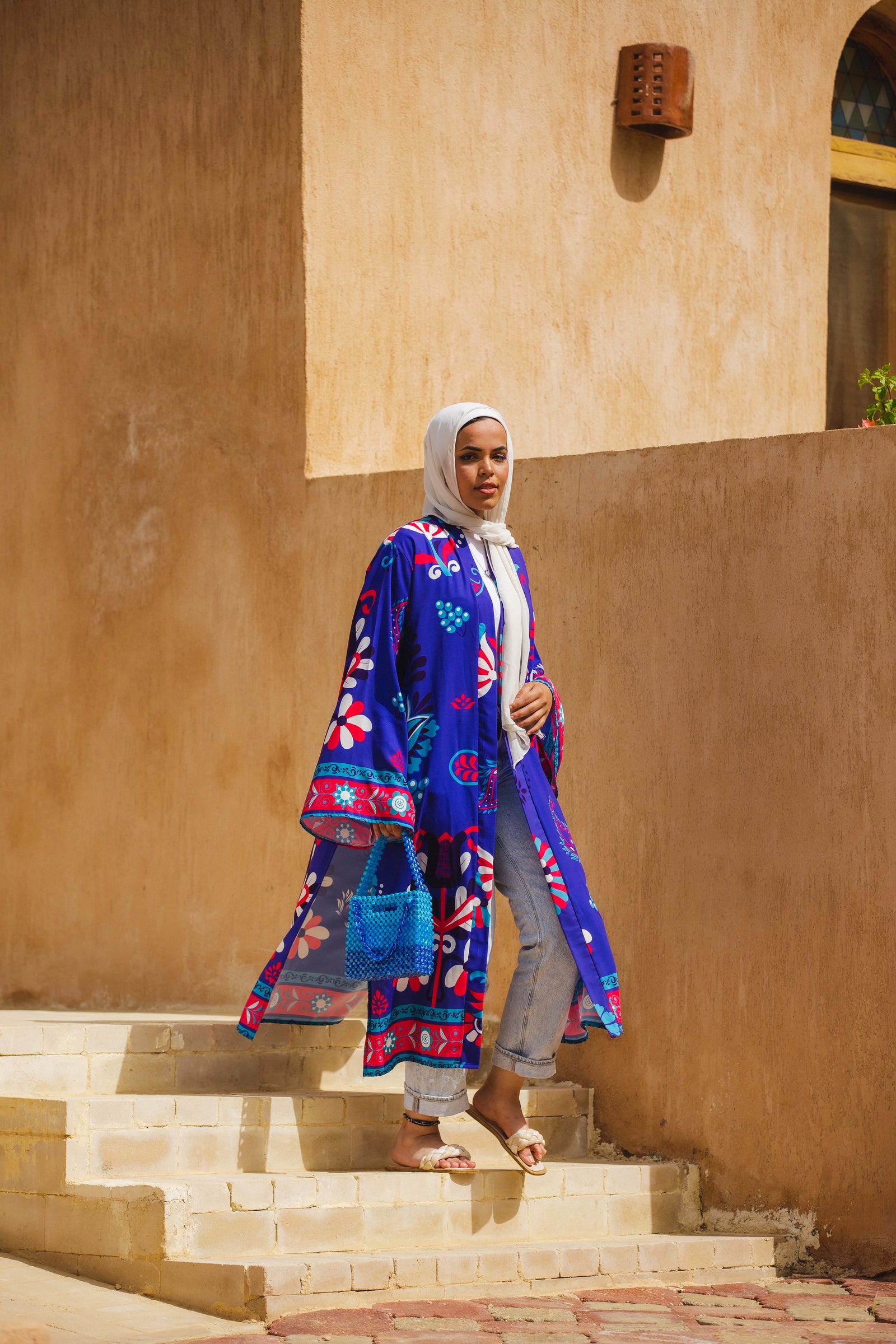 The Blue crepe Lotus kimono