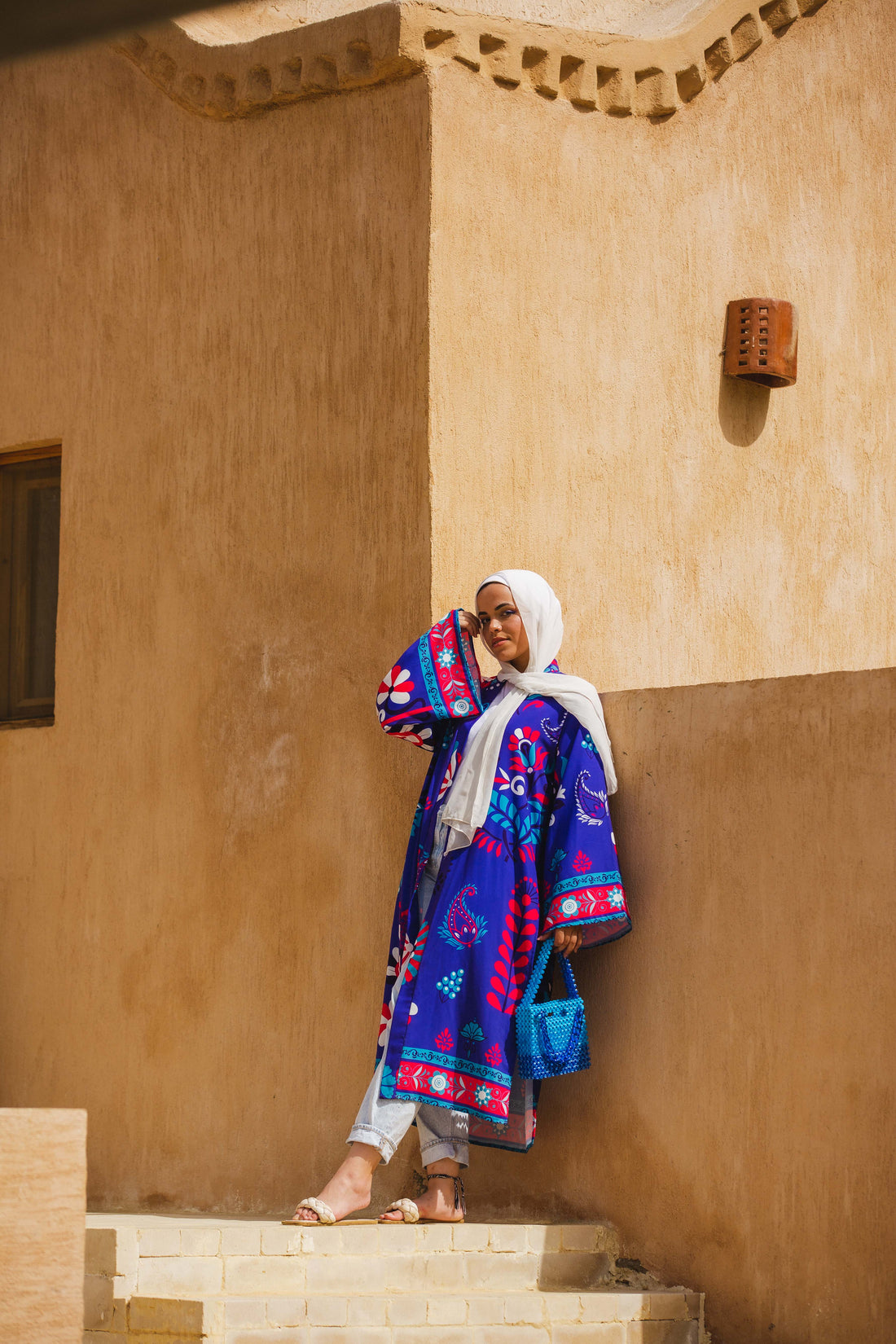 The Blue crepe Lotus kimono